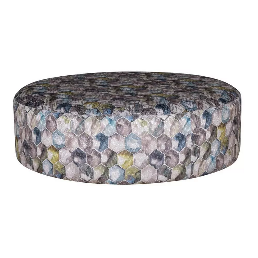 Beehive Pastel Fabric Large Round Accent Footstool - The Furniture Mega Store
