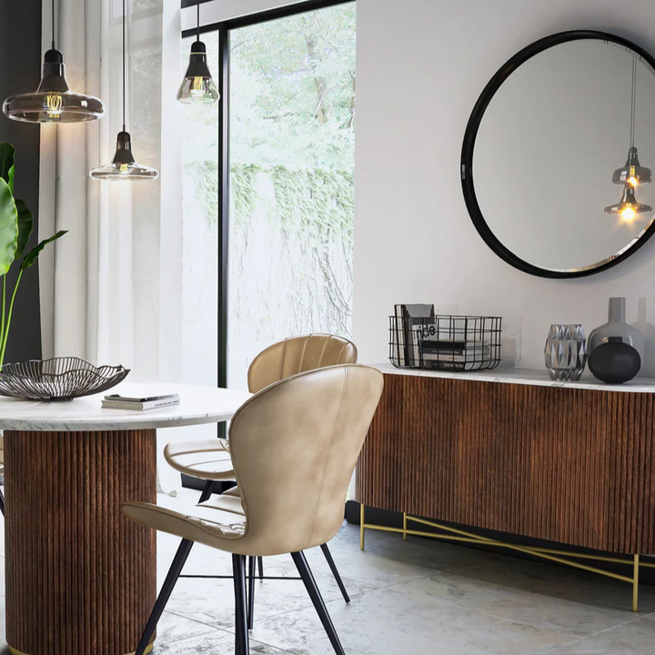 Milo Walnut Fluted Wood & Marble Top Large Curved 2 Door Sideboard - 150cm - The Furniture Mega Store