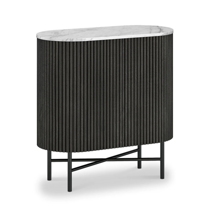 Miles Charcoal Fluted Mango & White Marble Compact Sideboard - 65cm - The Furniture Mega Store