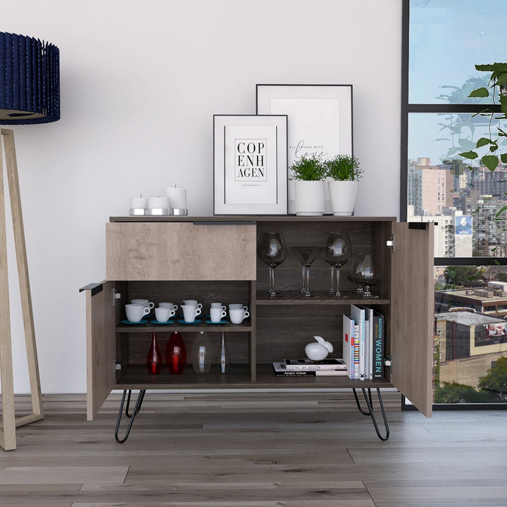 New York Smoked Oak-Bleached Grey Collection 2 Door 1 Drawer Sideboard - The Furniture Mega Store