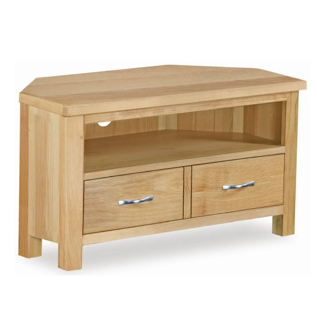Bevel Natural Solid Oak 2 Drawer Corner TV Cabinet - The Furniture Mega Store
