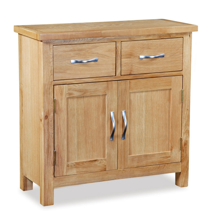 Bevel Natural Solid Oak Compact Mini 2 Door 2 Drawer Sideboard - The Furniture Mega Store
