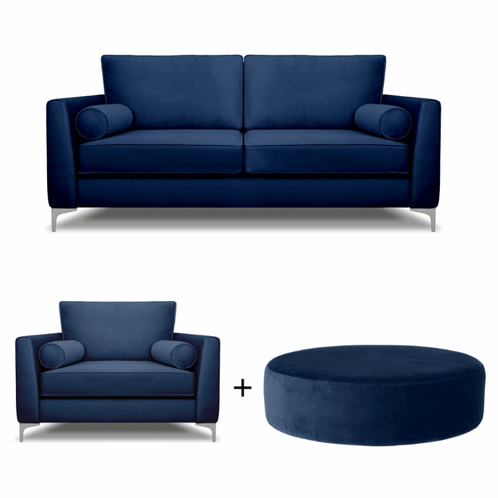 Alena 3 Seater Sofa + Love Chair + Round Footstool Set - Choice Of Colours - The Furniture Mega Store
