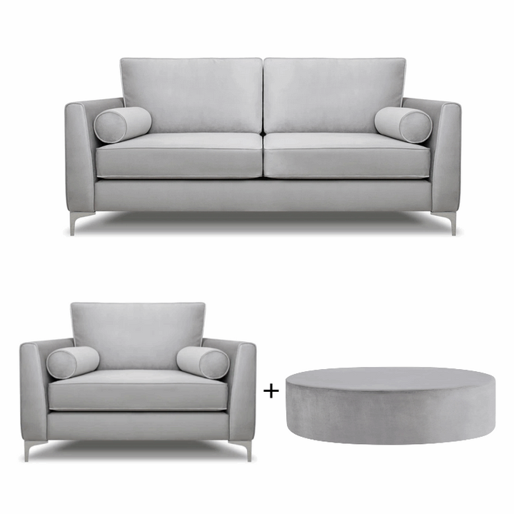 Alena 3 Seater Sofa + Love Chair + Round Footstool Set - Choice Of Colours - The Furniture Mega Store