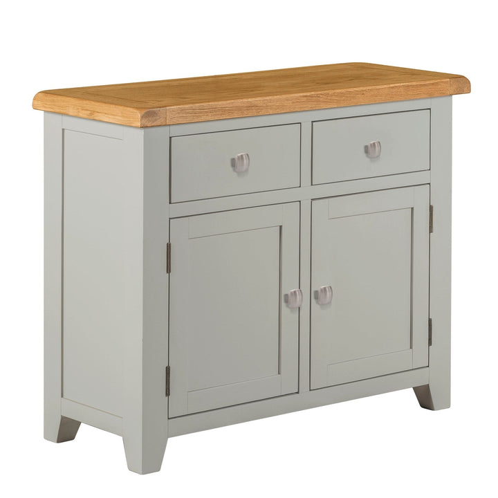 Chester Dove Grey & Solid Oak Small 2 Door 2 Drawer Sideboard - The Furniture Mega Store