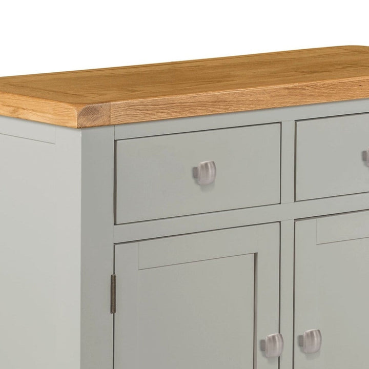 Chester Dove Grey & Solid Oak Small 2 Door 2 Drawer Sideboard - The Furniture Mega Store