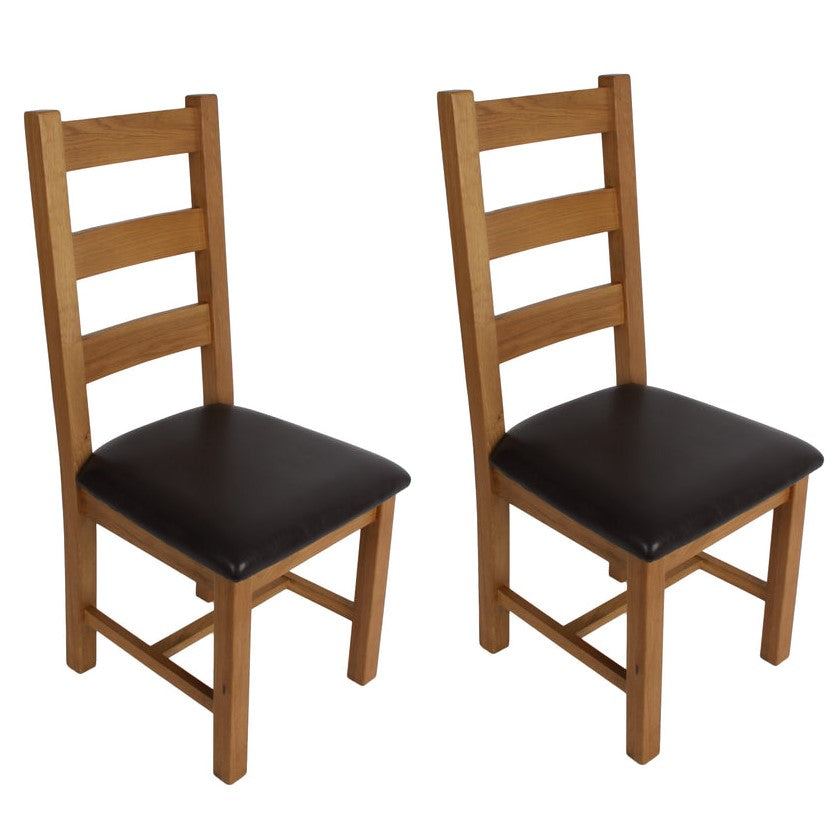Torino Country Solid Oak Ladder Back Dining Chairs - Set Of 2 - The Furniture Mega Store
