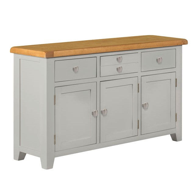 Chester Dove Grey & Solid Oak Large 3 Door 3 Drawer Sideboard - The Furniture Mega Store