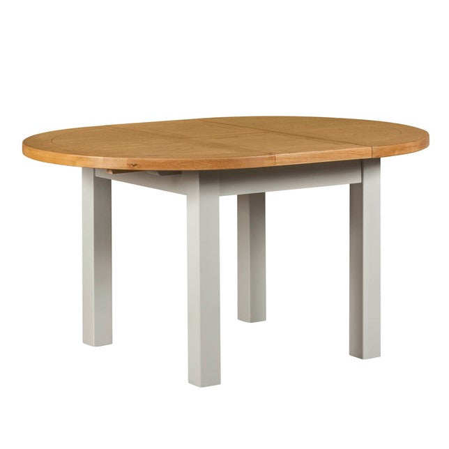 Chester Dove Grey & Solid Oak Round Extending Dining Table | Interior Envy