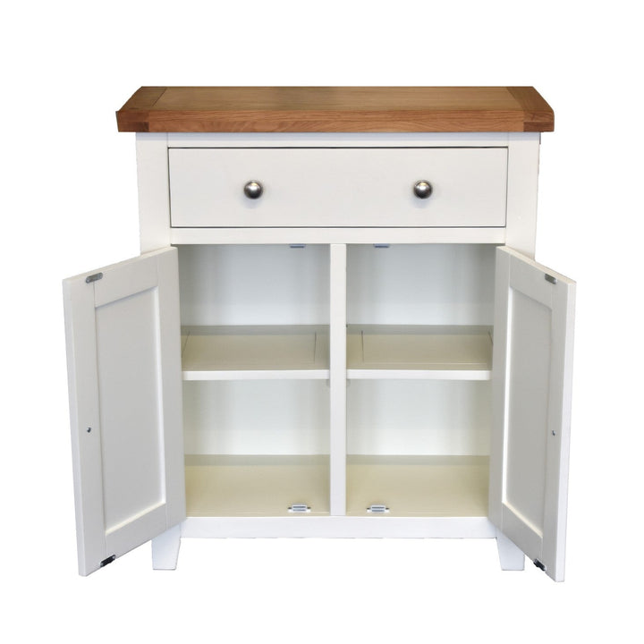 St.Ives White Painted & Oak 2 Door 1 Drawer Hall Cabinet - The Furniture Mega Store