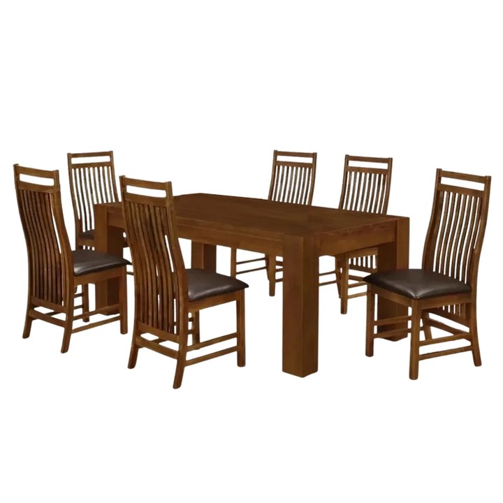 Yaxley Rustic Oak 1.8 Dining Table & 6 Chairs Set - The Furniture Mega Store