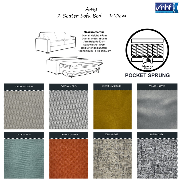 Amy Sofa Bed - Choice Of Sizes, Mattress & Fabrics - Interior Envy