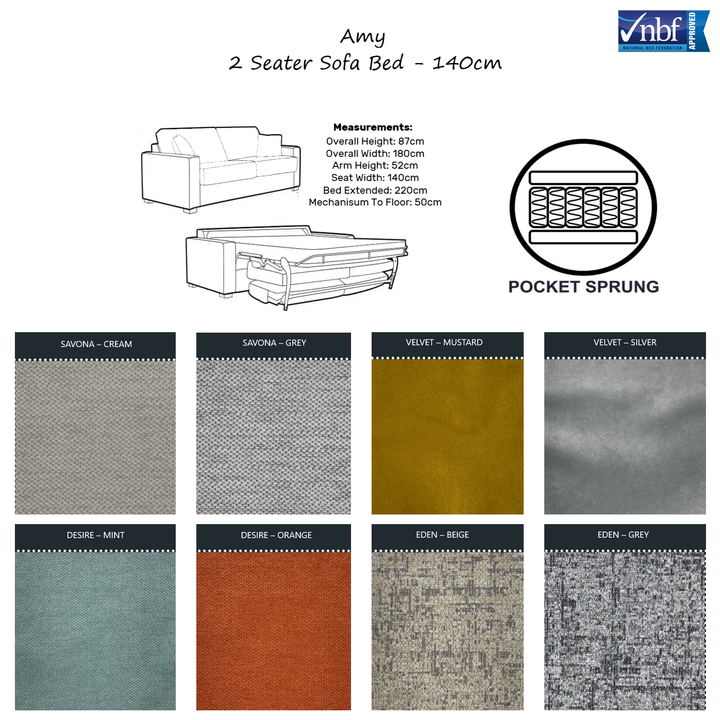 Amy Sofa Bed - Choice Of Sizes, Mattress & Fabrics - Interior Envy