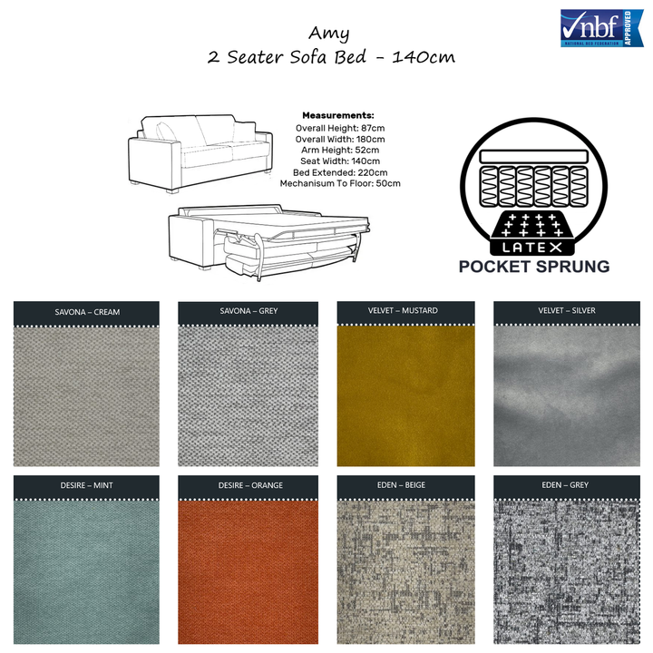 Amy Sofa Bed - Choice Of Sizes, Mattress & Fabrics - Interior Envy