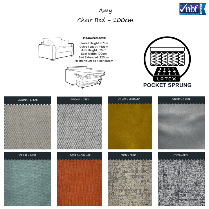 Amy Sofa Bed - Choice Of Sizes, Mattress & Fabrics - Interior Envy