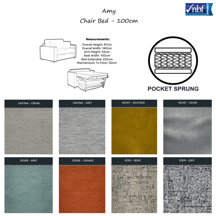 Amy Sofa Bed - Choice Of Sizes, Mattress & Fabrics - Interior Envy