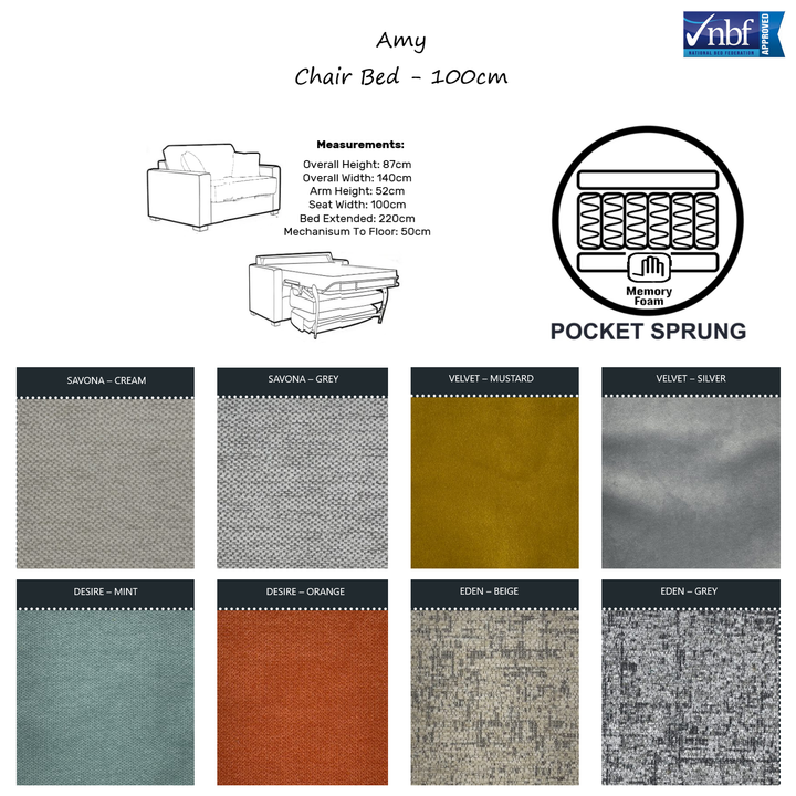 Amy Sofa Bed - Choice Of Sizes, Mattress & Fabrics - Interior Envy