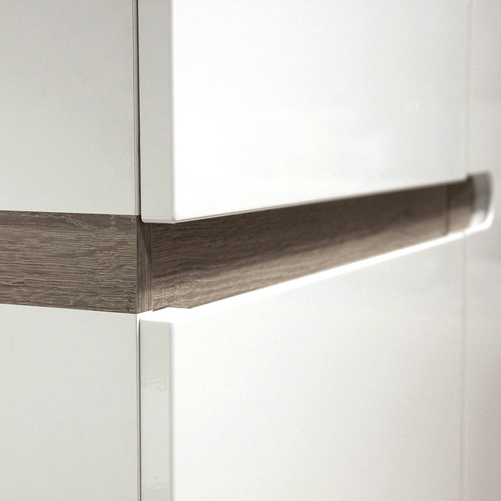 Chelsea White High Gloss & Truffle Oak Trim 1 Drawer 2 Door Compact Sideboard - The Furniture Mega Store