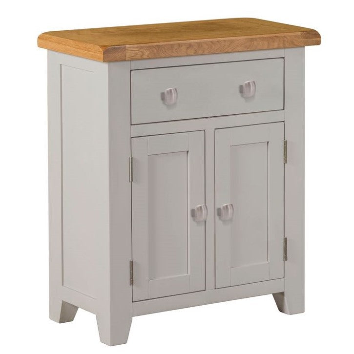 Chester Dove Grey & Solid Oak Compact Sideboard - Hall Cabinet - The Furniture Mega Store
