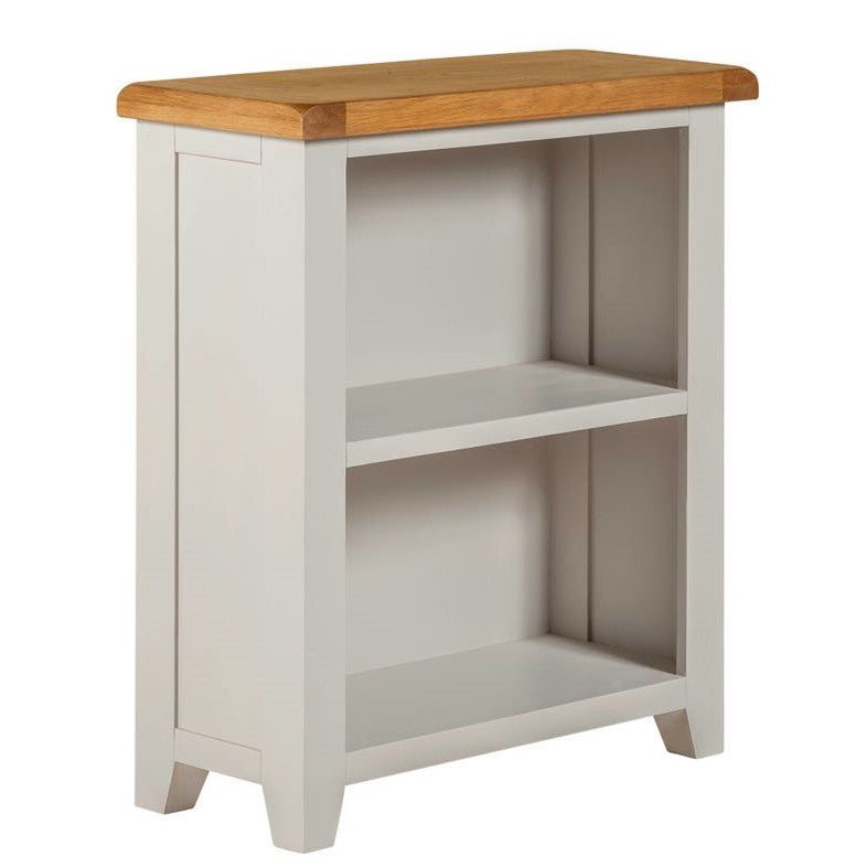 Chester Dove Grey & Solid Oak Low Bookcase - The Furniture Mega Store