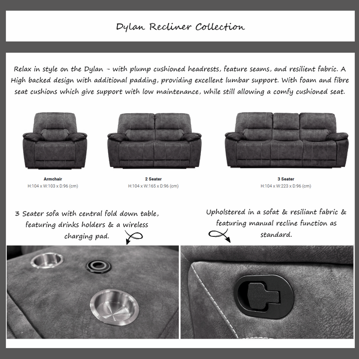 Dylan Fabric Recliner Sofa & Armchair Collection - The Furniture Mega Store