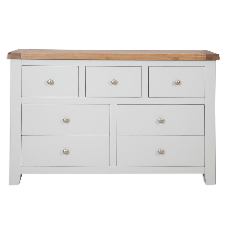 St.Ives French Grey & Oak 7 Drawer Wide Chest - The Furniture Mega Store