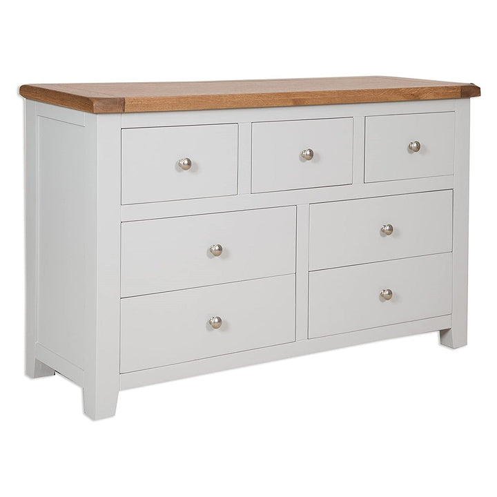 St.Ives French Grey & Oak 7 Drawer Wide Chest - The Furniture Mega Store