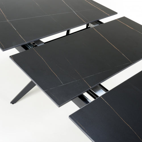 Amour Black Sintered Stone Cross Base Extending Dining Table - 140cm To 180cm - The Furniture Mega Store