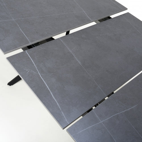 Amour Grey Sintered Stone Cross Base Extending Dining Table - 140cm To 180cm - The Furniture Mega Store