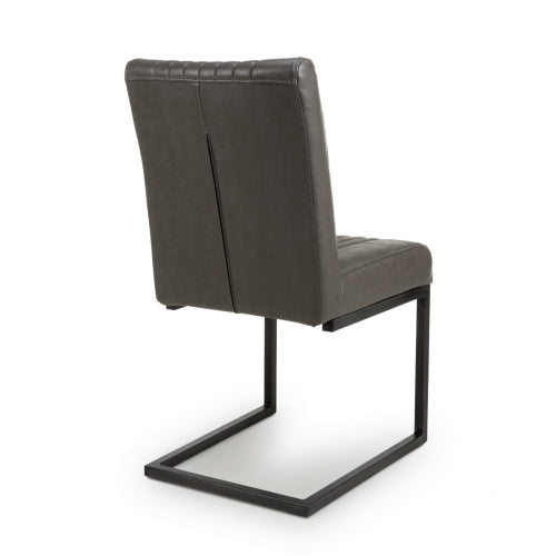Archie Cantilever Leather Effect Grey Dining Chairs - Sold In Pairs - Interior Envy
