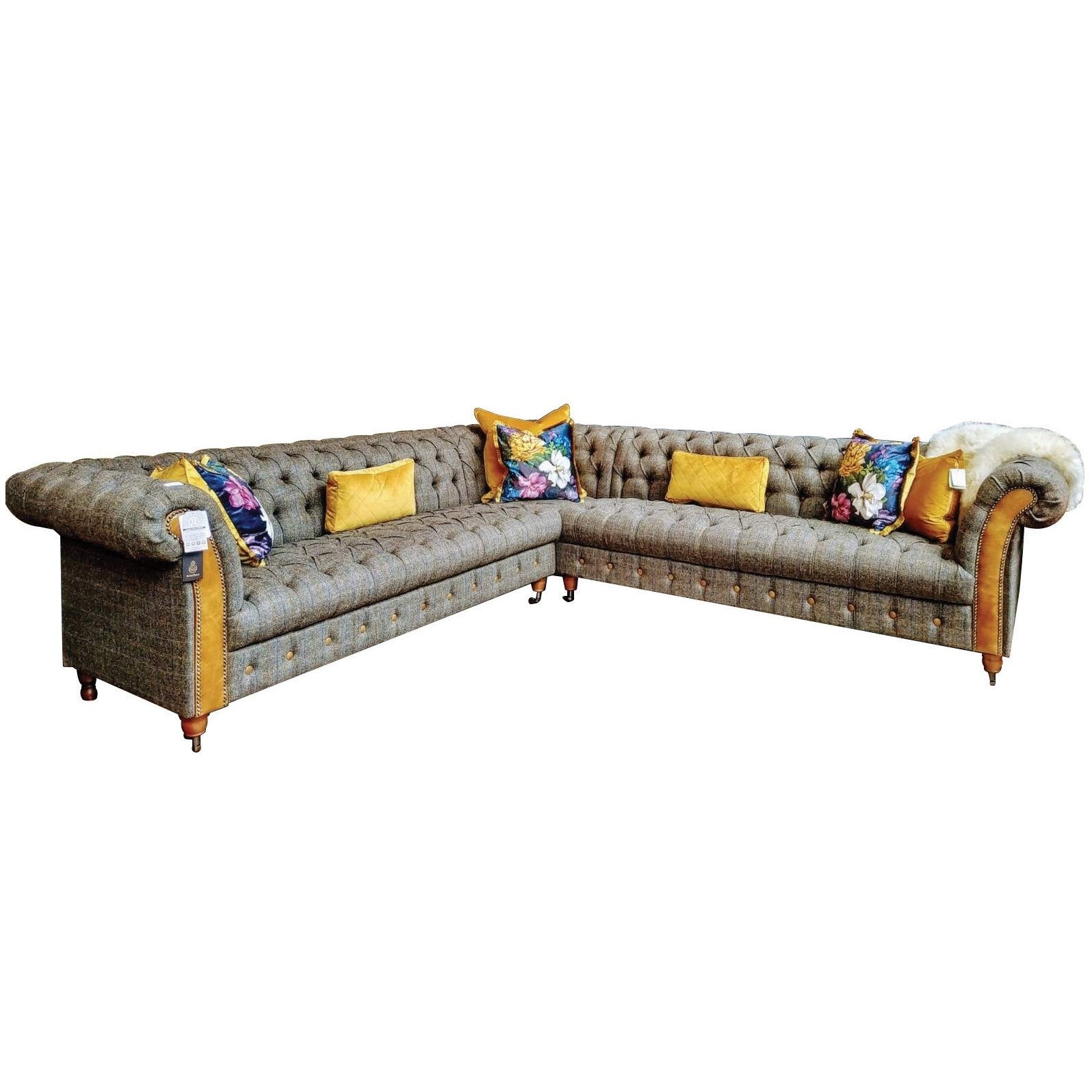 Westminster Buttoned Harris Tweed & Vintage Leather Chesterfield Corner ...