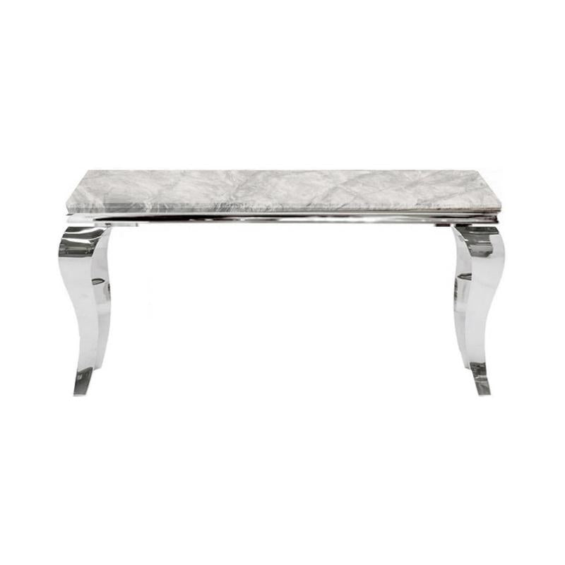 Louis Grey Marble Top & Polished Steel Console Table - 120cm - The Furniture Mega Store