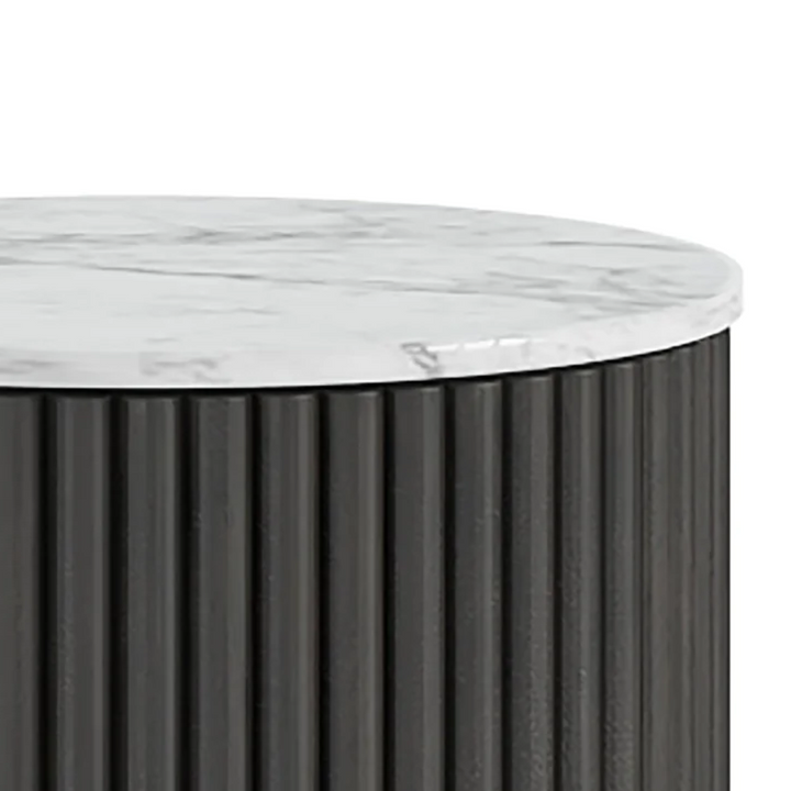 Miles Charcoal Fluted Mango & White Marble Small Curved Sideboard - 100cm - The Furniture Mega Store