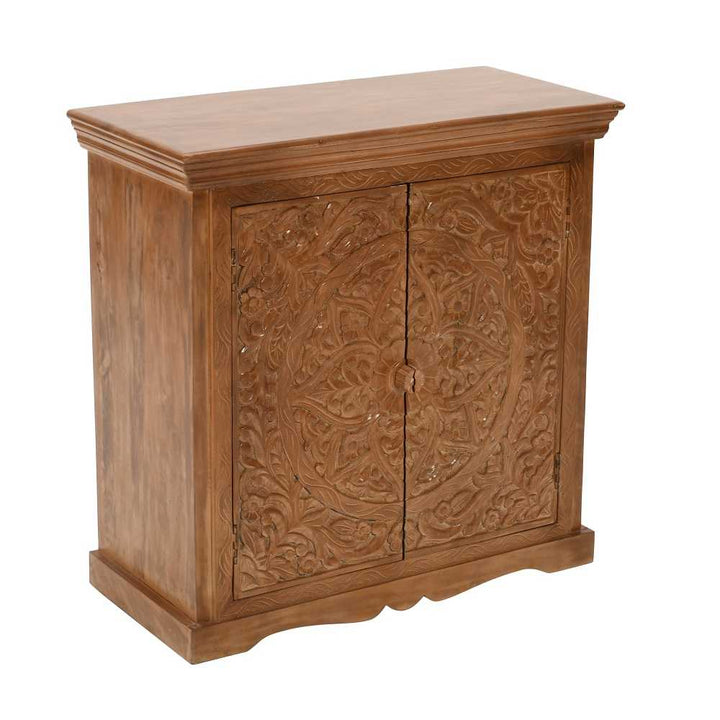 Carved Mango Wood 2 Door Sideboard - 85cm - The Furniture Mega Store