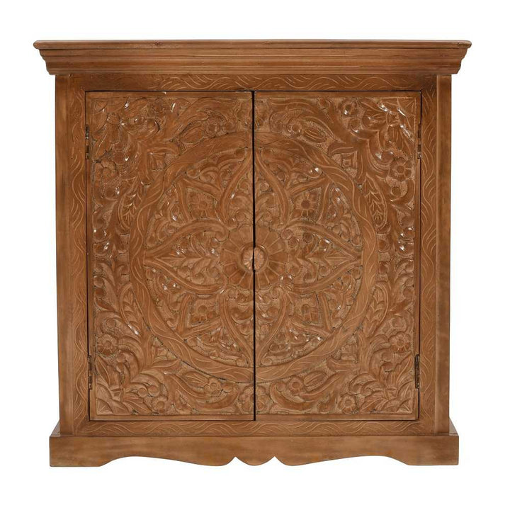 Carved Mango Wood 2 Door Sideboard - 85cm - The Furniture Mega Store