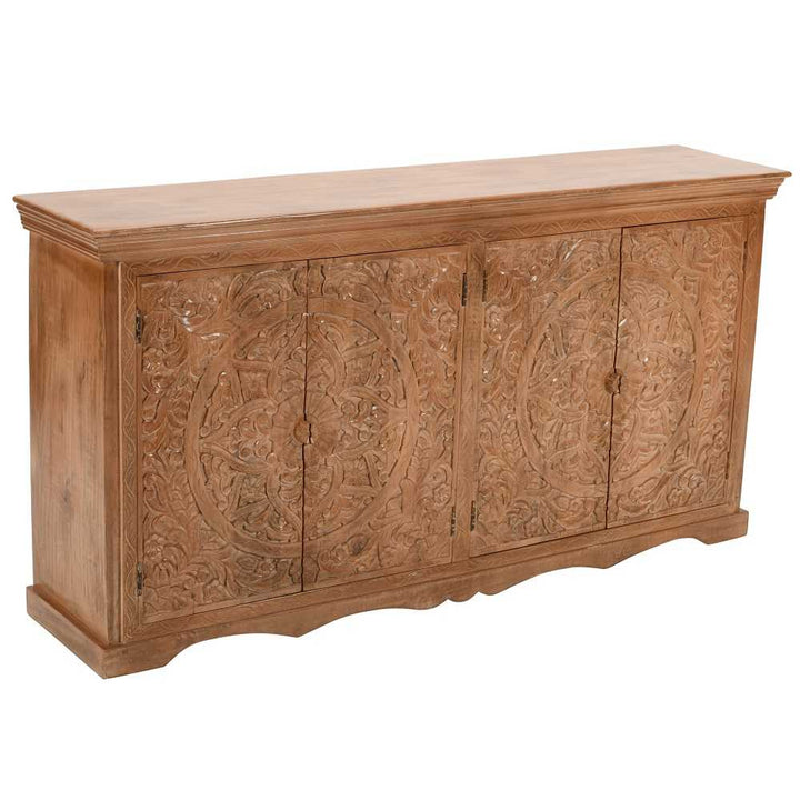 Carved Mango Wood Large 4 Door Sideboard - 175cm - The Furniture Mega Store