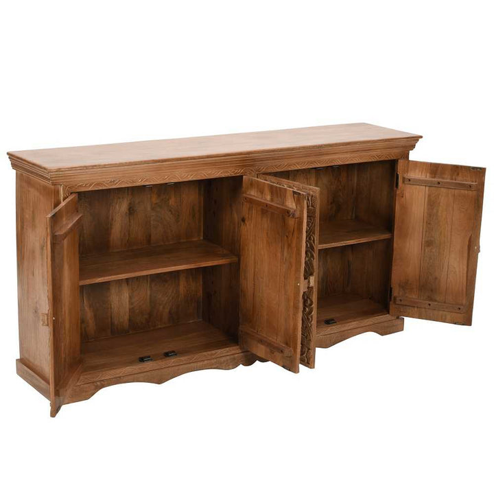 Carved Mango Wood Large 4 Door Sideboard - 175cm - The Furniture Mega Store