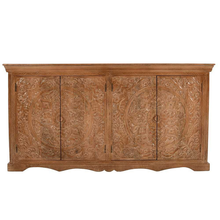 Carved Mango Wood Large 4 Door Sideboard - 175cm - The Furniture Mega Store