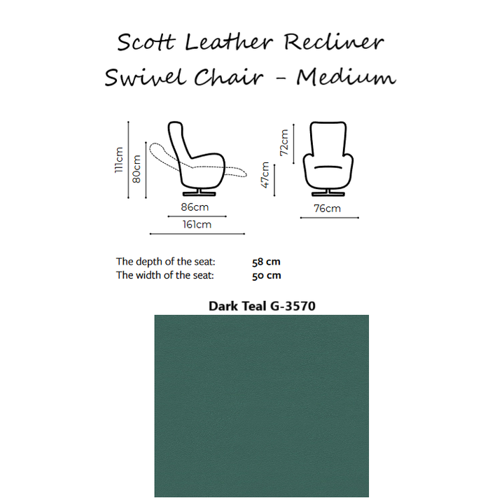 Scott Leather Recliner Swivel Chair - Choice Of Size & Power Or Manual Recliner - The Furniture Mega Store