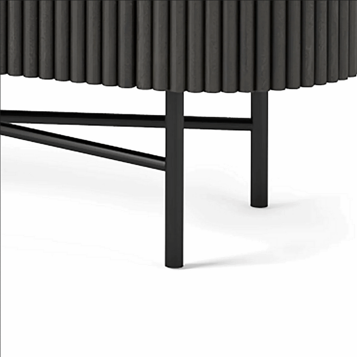 Miles Charcoal Fluted Mango & White Marble Small Curved Sideboard - 100cm - The Furniture Mega Store