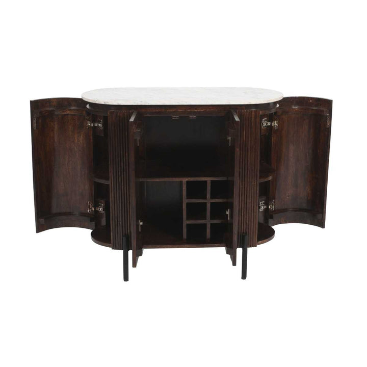 Opal Fluted Mango Wood & Marble Top Sideboard/Drinks Cabinet - 100cm - The Furniture Mega Store