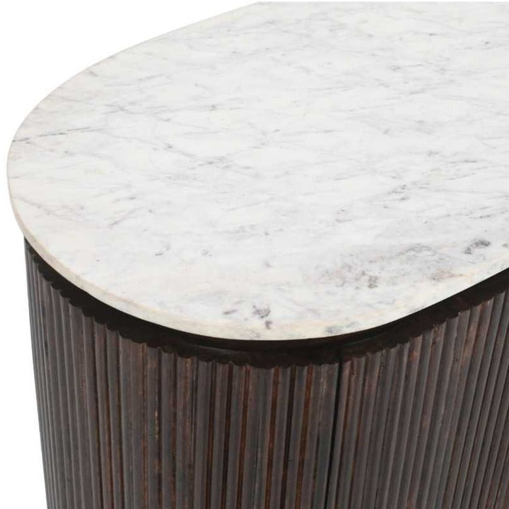Opal Fluted Mango Wood & Marble Top Sideboard/Drinks Cabinet - 100cm - The Furniture Mega Store
