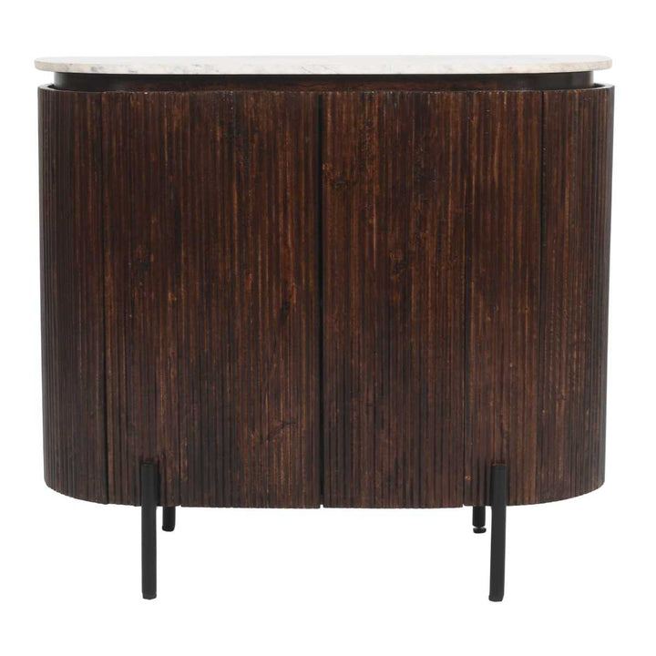 Opal Fluted Mango Wood & Marble Top Sideboard/Drinks Cabinet - 100cm - The Furniture Mega Store