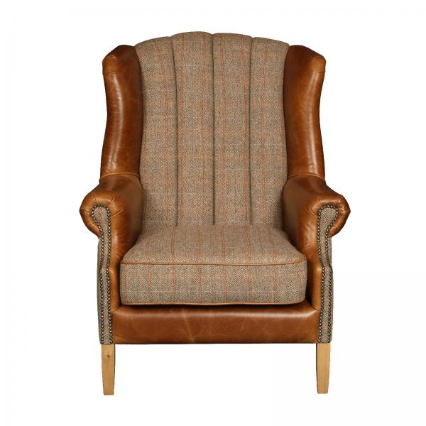 Harris Tweed & Vintage Leather Fluted Wingback Armchair | Interior Envy