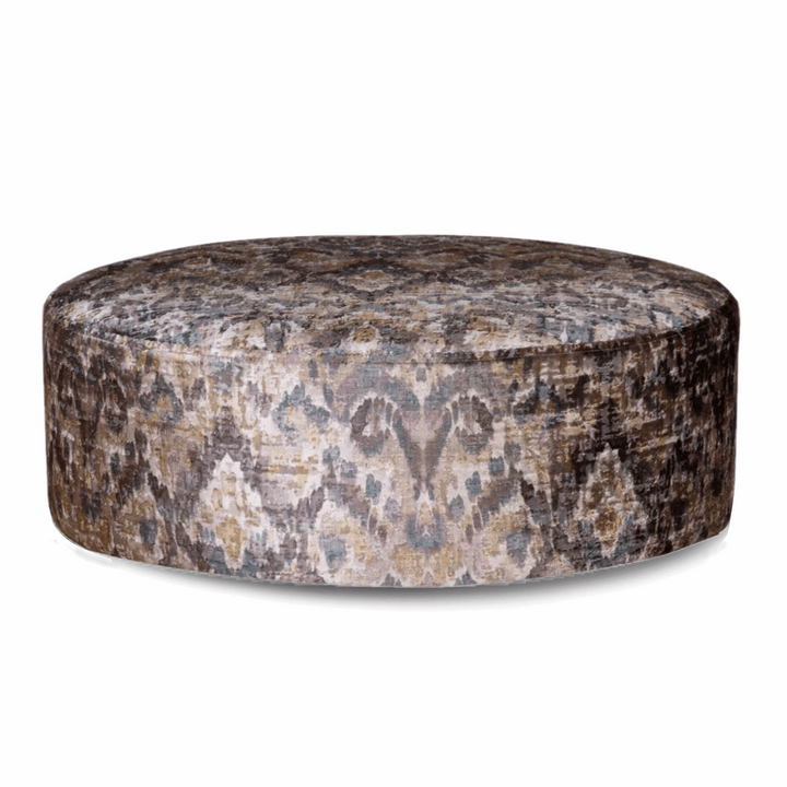 Angelo Gold Fabric Large Round Accent Footstool - The Furniture Mega Store