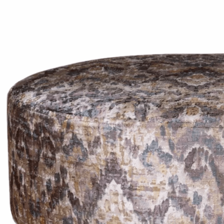 Angelo Gold Fabric Large Round Accent Footstool - The Furniture Mega Store