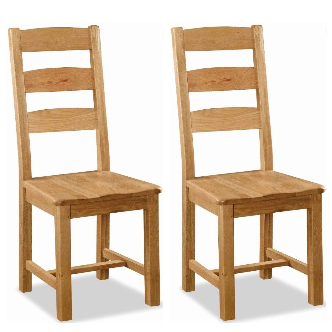 Sailsbury Solid Oak Ladder Back Dining Chair with Wooden Seat (Set Of 2) - The Furniture Mega Store
