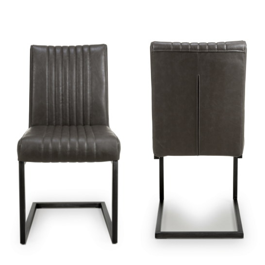 Archie Cantilever Leather Effect Grey Dining Chairs - Sold In Pairs - Interior Envy