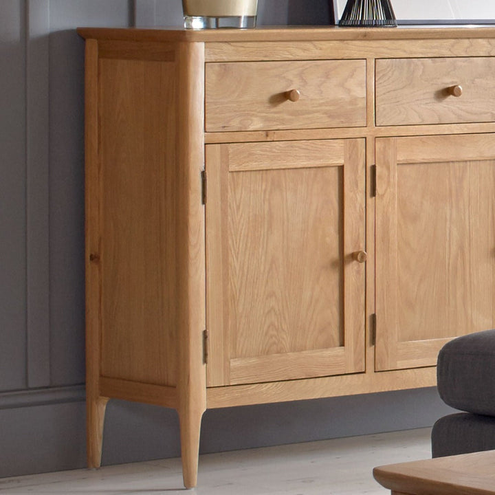 Berkley Nordic Oak Medium 2 Drawer 2 Door Sideboard - 115cm - The Furniture Mega Store