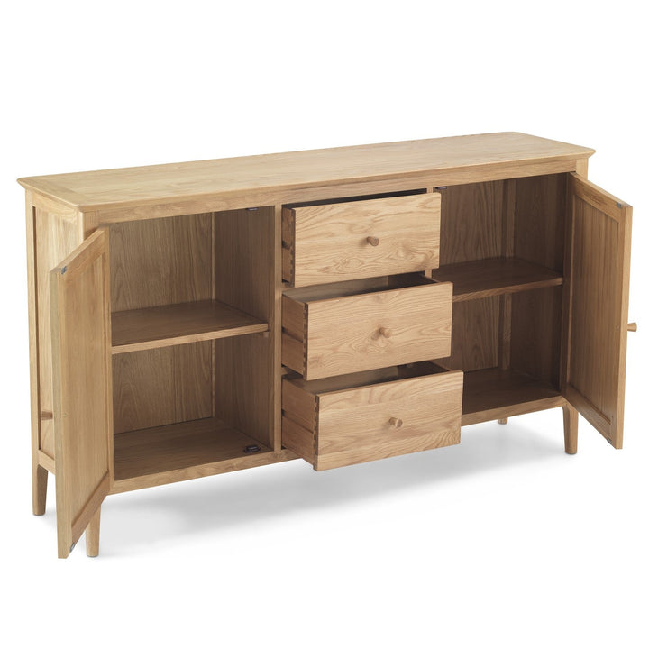 Berkley Nordic Oak Large 2 Door 3 Central Drawer Sideboard - The Furniture Mega Store